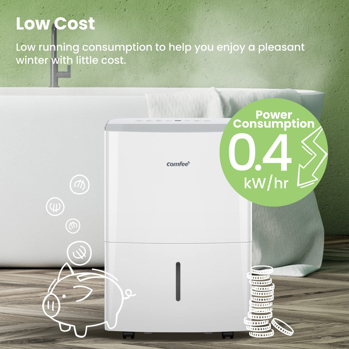 COMFEE Déshumidificateur Connecté 16L-jour, 4 Modes, Deshumidificateur d air electrique, Mode intelligent, Réservoir 3L, Pour pièce de 58-73㎡, MDDF-16DEN7 WF, Chambre, Garage, Fonctionne avec Alexa