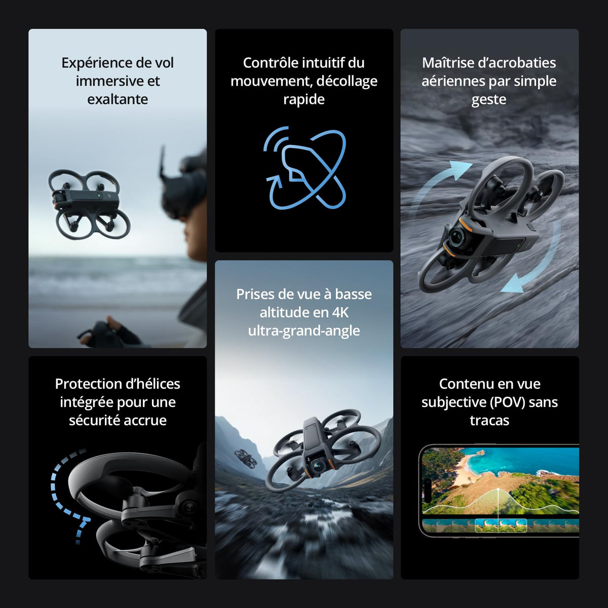 DJI Bundle Fly More Avata 2 (Trois Batteries), Drone FPV avec Caméra 4K, Acrobaties en Une Touche, Protection d’hélice intégrée, Drone Caméra avec Goggles 3 et RC Motion 3