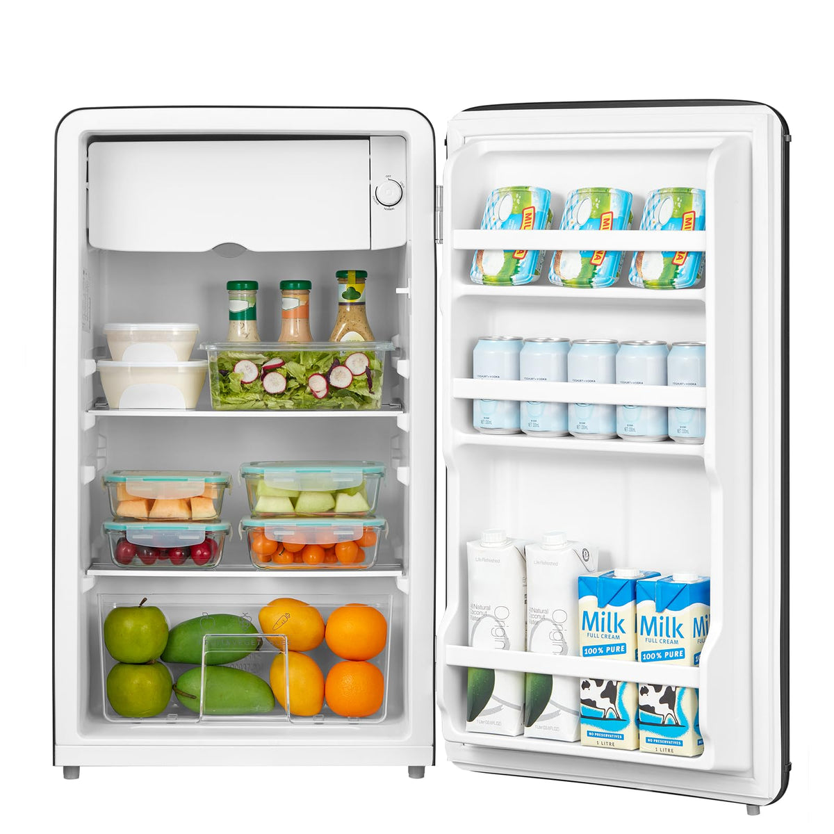 Comfee' RCD93BL2EURT(E) Réfrigérateur Sous-Plan, 93L, Réfrigérateur Rétro Pose Libre avec Compartiment Réfrigérant, Thermostats Réglables, Lumière LED, Noir