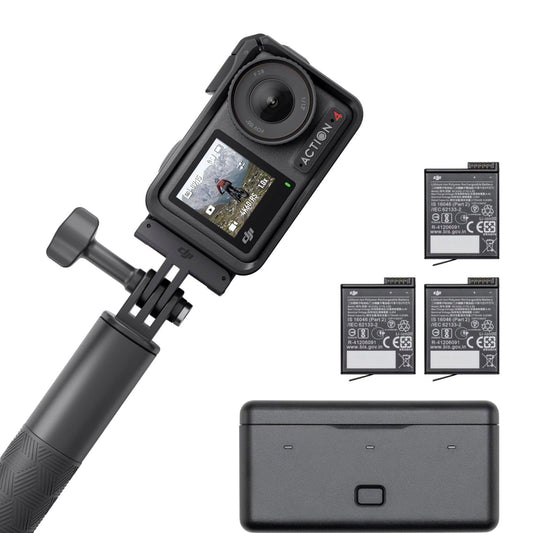 DJI Bundle Osmo Action 4 Aventure - Caméra étanche 4K/120 IPS, capteur 1/1,3 Pouce, D-Log M 10 Bits, FOV Ultra Large 155º, Jusqu’à 7 Heures 30 Min avec Trois Batteries supplémentaires pour vlogging