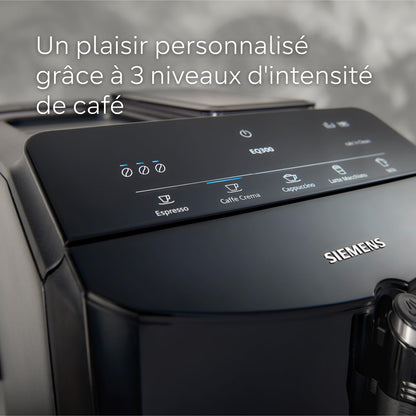 SIEMENS, machine à café tout automatique, EQ300, ceramDrive, milkPerfect, fonction oneTouch, noir piano, TF301E19