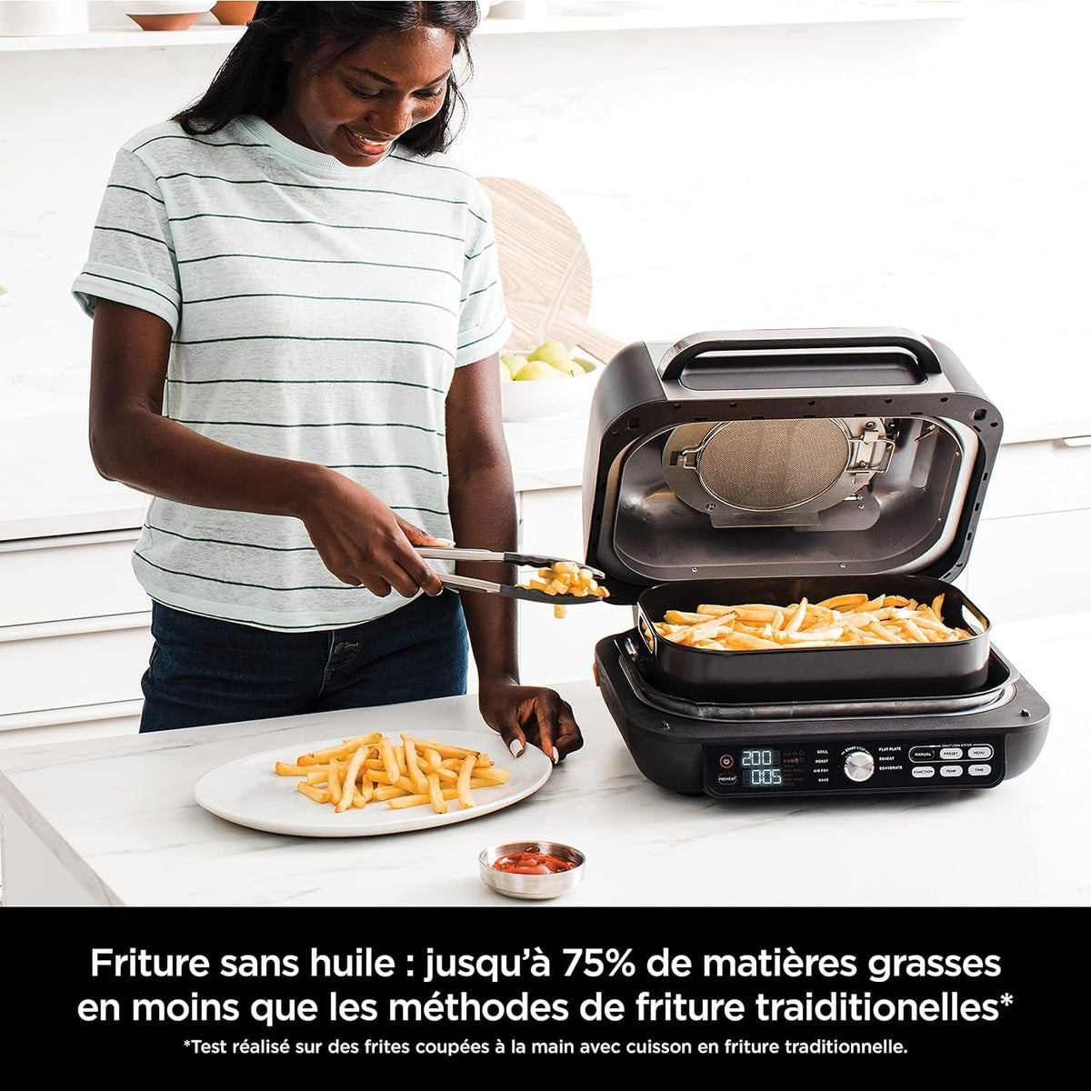 Ninja Foodi MAX PRO Grill, Plancha et Friteuse à air avec sonde de cuisson numérique, 3,8L, 7 en 1, Grill, Air Fryer, Cuire, Rôtir et plus, Pièces lavables au lave-vaisselle, Argent/Noir AG651EU