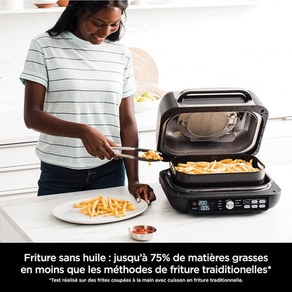 Ninja Foodi MAX PRO Grill, Plancha et Friteuse à air avec sonde de cuisson numérique, 3,8L, 7 en 1, Grill, Air Fryer, Cuire, Rôtir et plus, Pièces lavables au lave-vaisselle, Argent/Noir AG651EU