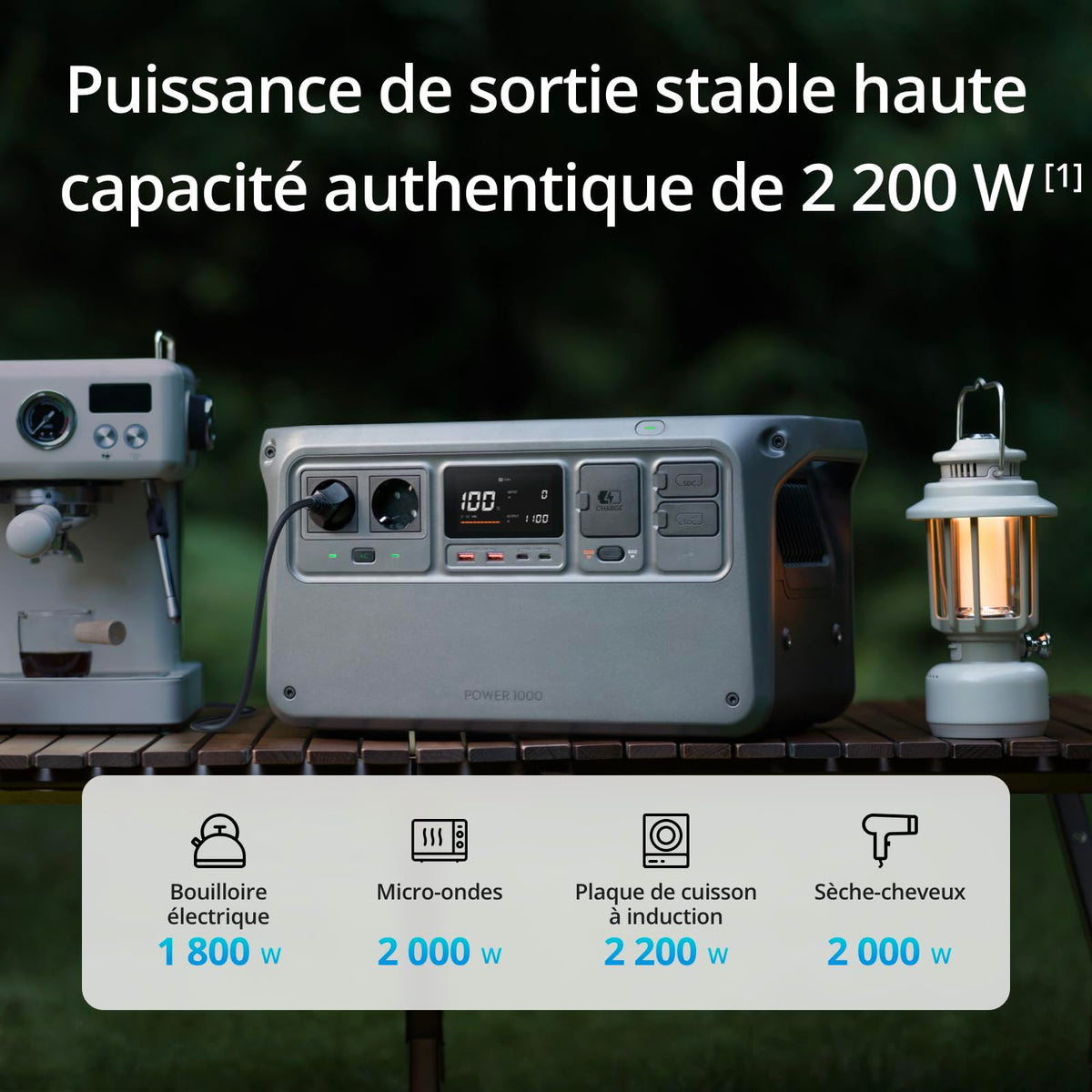 DJI Power 1000, Station Électrique Portable, Batterie LFP (LiFePO4) de 1 024 Wh, Charge Rapide de 70 Min, Sortie Stable de 2 200 W, Générateur d’Électricité Domestique, Camping & VR, Hors Réseau