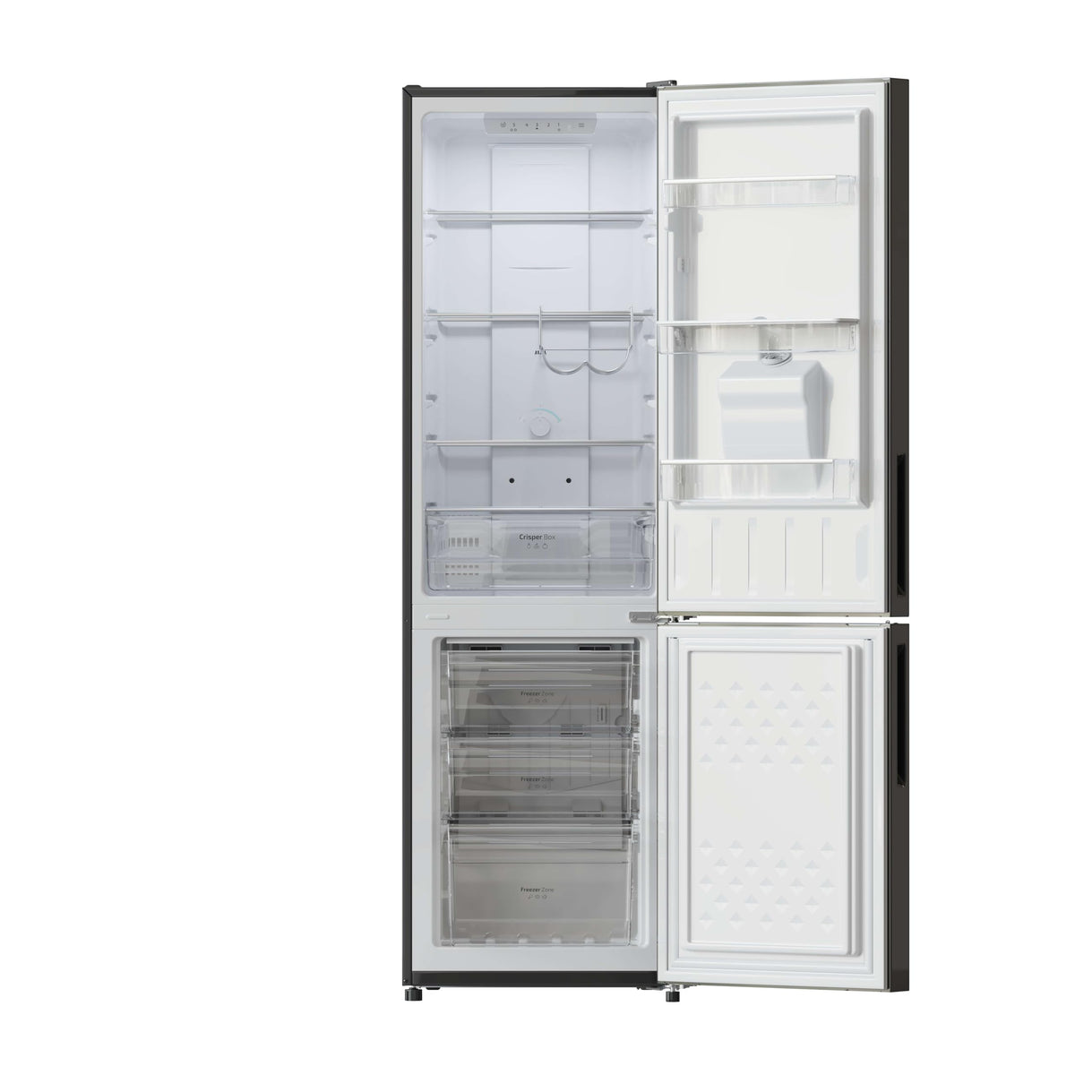 Cecotec Réfrigérateur combiné Bolero CoolMarket Combi 250 WD Black Glass D. Capacité de 250L, classe D, compresseur Inverter, Total No Frost, porte réversible, distributeur d'eau et LED intérieure.