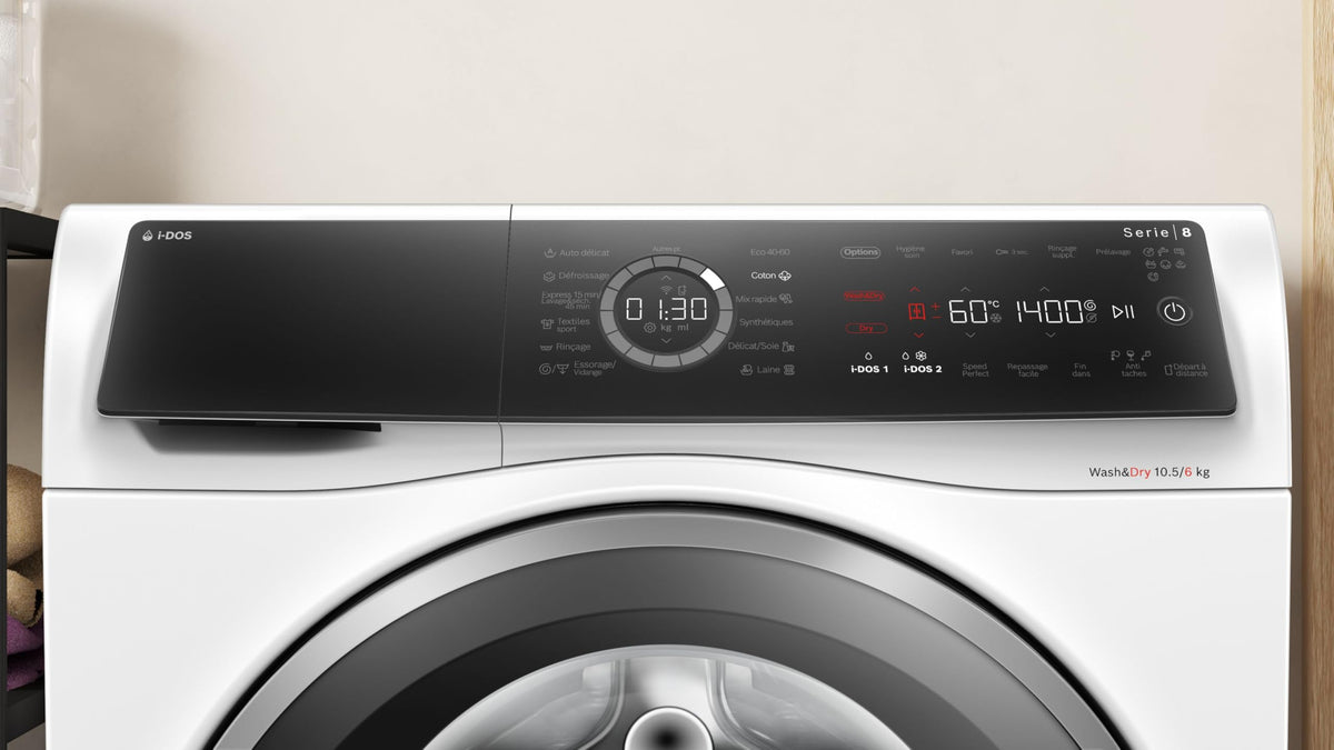 Bosch WNC254A0FR, Série 8, Lave-linge séchant, Pose-libre, 10,5 kg, 1400 trs/min, Blanc