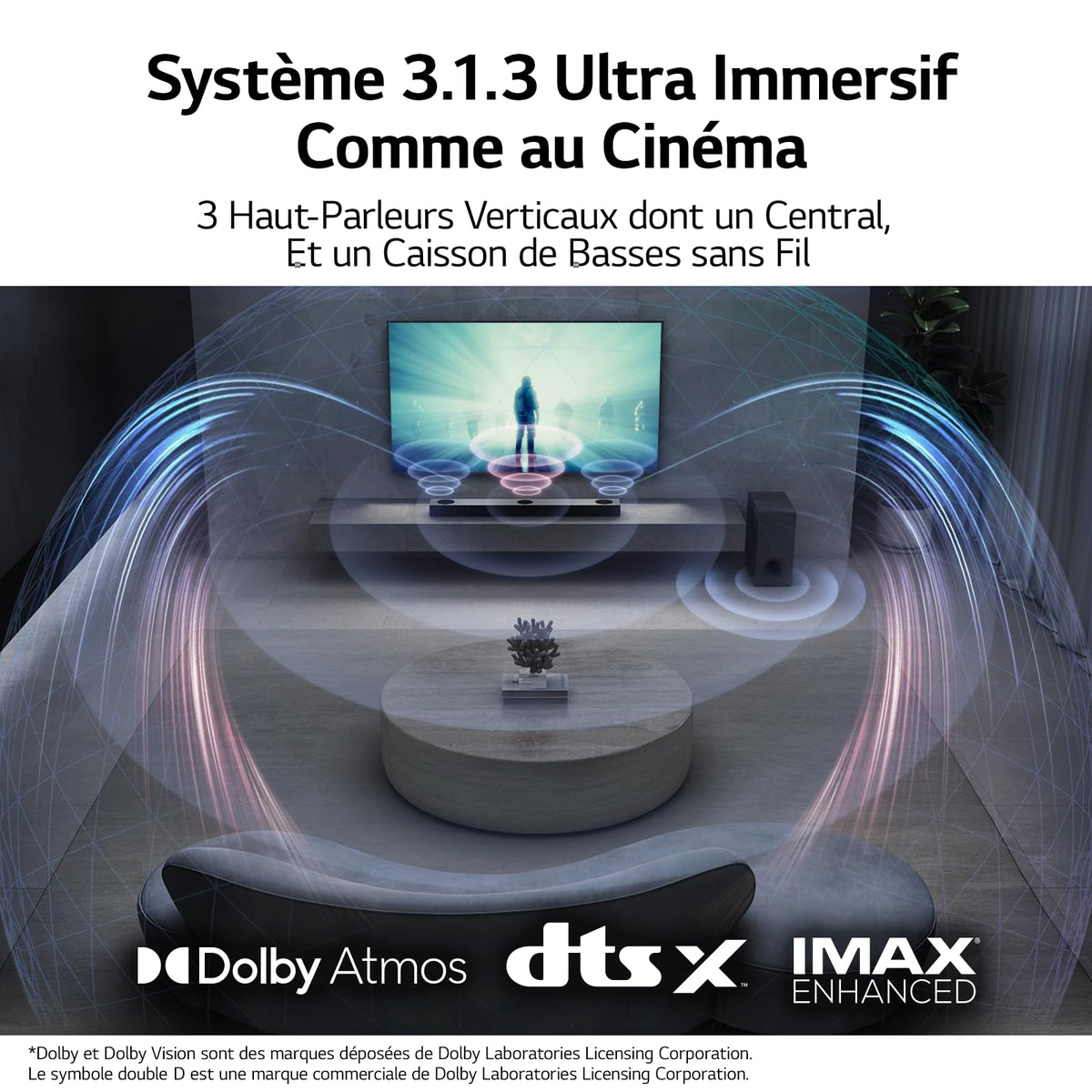 LG Barre de Son 3.1.3 | 480W | S80QY | DTS:X | Dolby Atmos | Bluetooth | Arc | Hi-Res | IMAX Enhanced