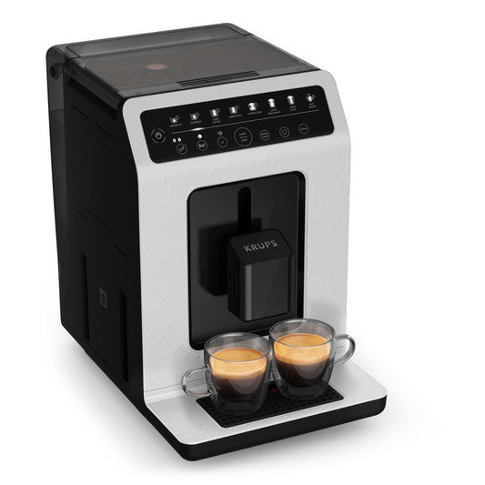 Machine cappuccino et expresso automatique KRUPS Evidence Eco-Design, goût exceptionnel, Quattro Force, boissons à base de lait grâce au système One-Touch, 8boissons préréglées, EA897A