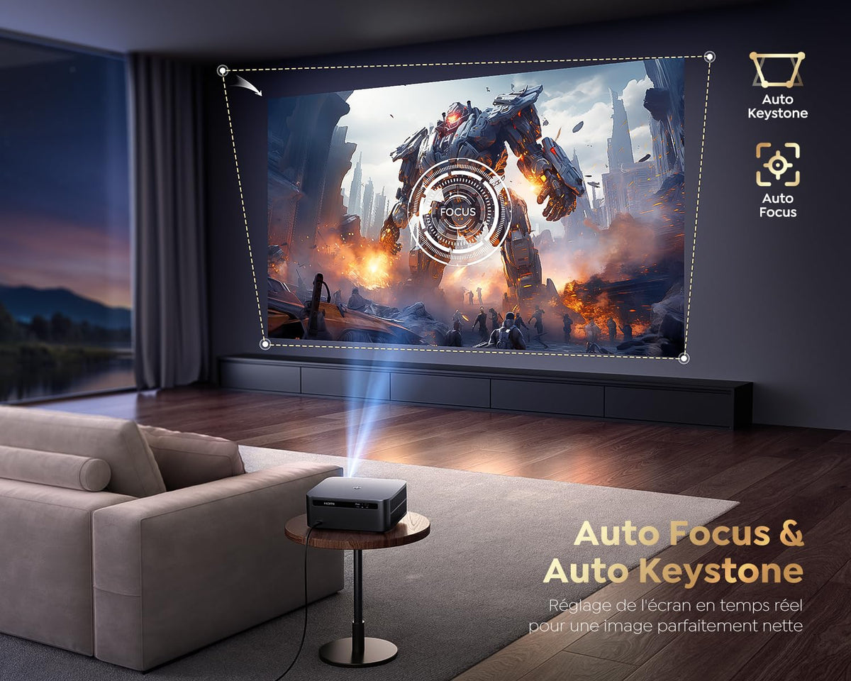 Vidéoprojecteur 4K【1500 ANSI/Google TV】 Netflix/Disney+ Officiel, Auto Focus/Keystone Projecteur WiFi6 Bluetooth Full HD 1080P, Contrôle Vocal, Zoom 50% Projecteur Vidéo de Jour Home Cinéma/Extérieur