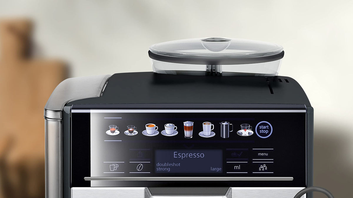 Siemens Set, machine à café tout automatique, EQ6 plus s500, aromaDouble Shot, système autoMilk Clean, gris/noir TE655203RW + BRITA Intenza filtre à eau TZ70003