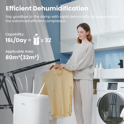 COMFEE Déshumidificateur Connecté 16L-jour, 4 Modes, Deshumidificateur d air electrique, Mode intelligent, Réservoir 3L, Pour pièce de 58-73㎡, MDDF-16DEN7 WF, Chambre, Garage, Fonctionne avec Alexa
