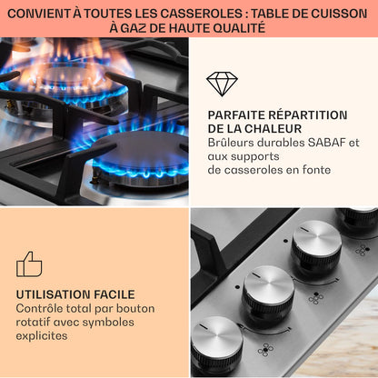 Klarstein Plaque de Cuisson Gaz à 5 Brûleurs, Table de Cuisson Encastrable à 5 Feux de 11100W, Cuisiniere, Gaziniere en Acier Inoxydable, Cuisinières GPL