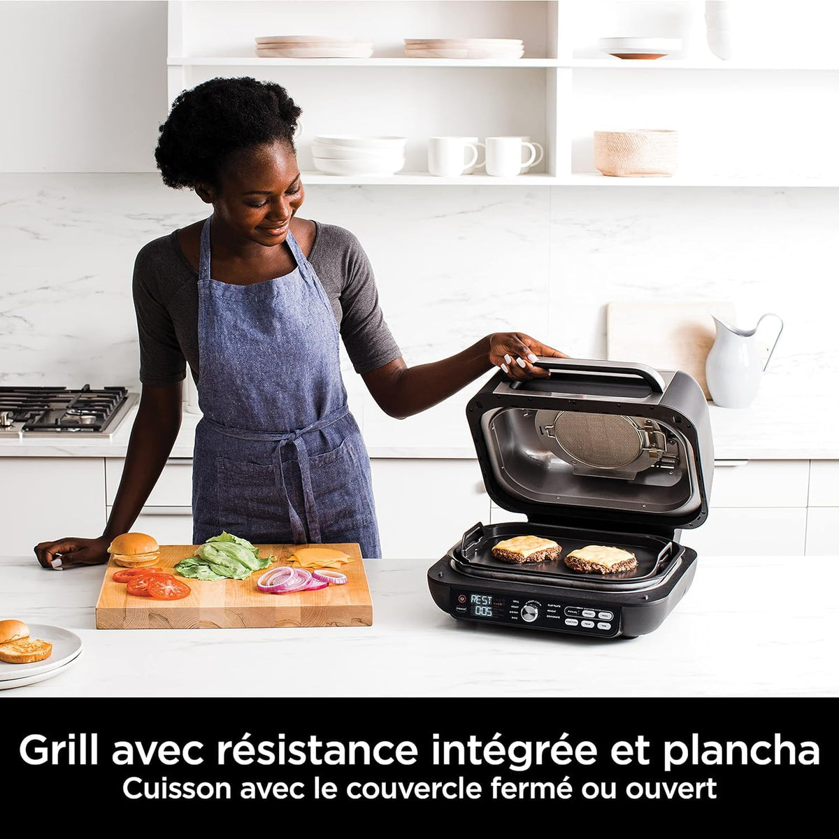 Ninja Foodi MAX PRO Grill, Plancha et Friteuse à air avec sonde de cuisson numérique, 3,8L, 7 en 1, Grill, Air Fryer, Cuire, Rôtir et plus, Pièces lavables au lave-vaisselle, Argent/Noir AG651EU