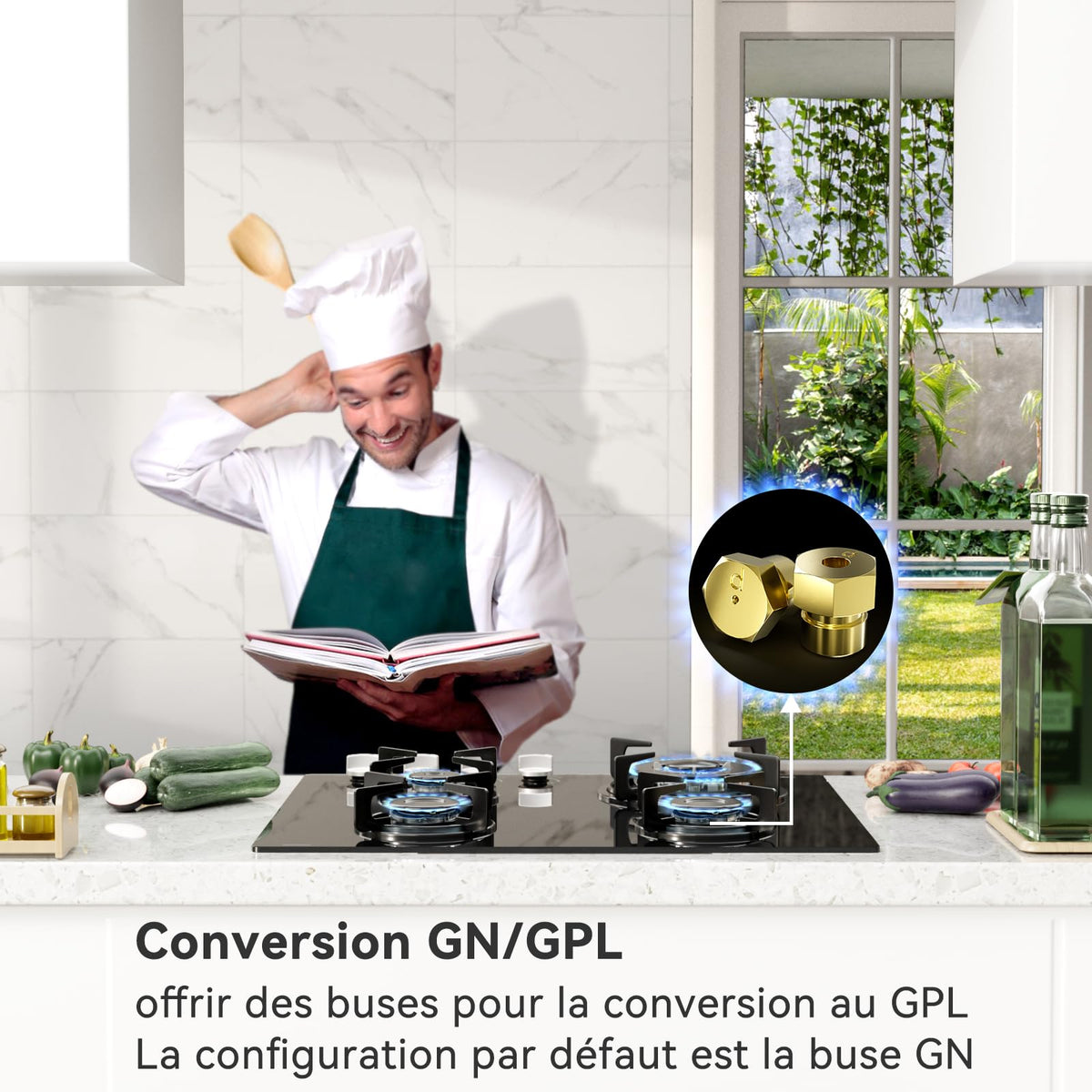 Magicplux Plaque de Cuisson Gaz 4 feuxs, 60cm, Gaziniere Encastrable, Gaz ville et bouteille, 8500W