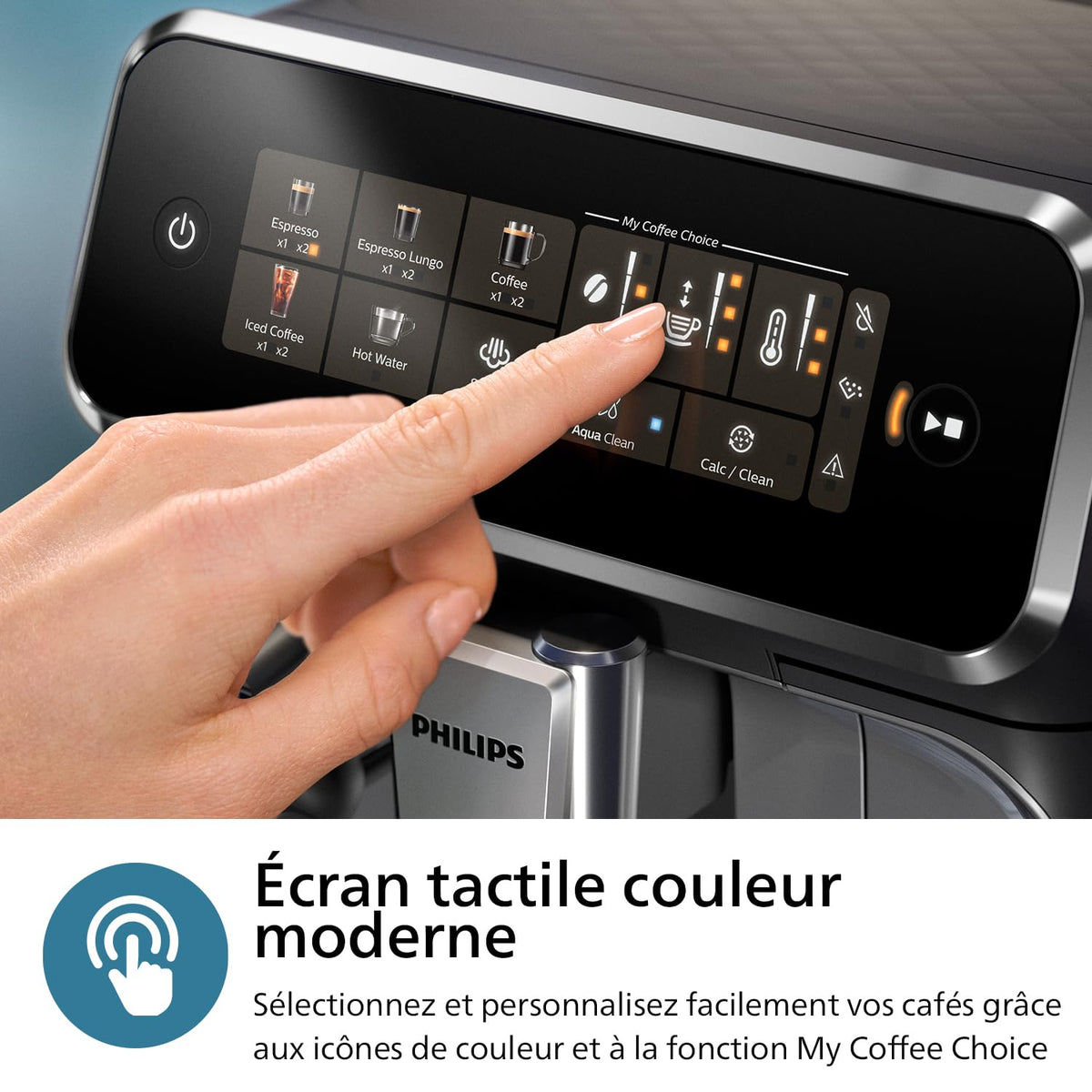 PHILIPS Machine à Expresso Entièrement Automatique Séries 3300-6 Boissons,Écran tactile couleur moderne,Système à lait LatteGo,SilentBrew,Broyeur 100%Céramique,Filtre AquaClean.Noir Chrome (EP3347/90)