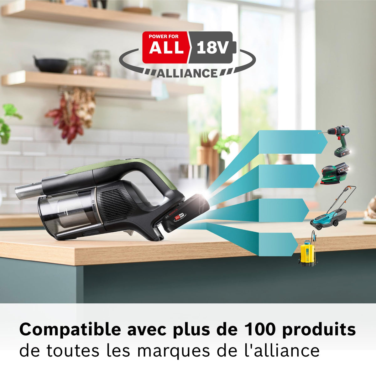 Bosch, aspirateur Balai sans Fil, Unlimited 9, Batterie 3.0 Ah, Technologie MicroClean, bac à poussières Facile à Vider, éclairage LED, Vert, BBS921TBA