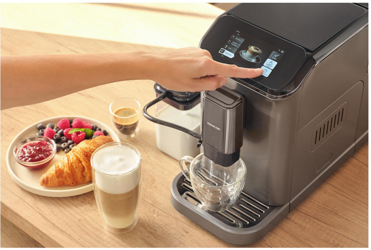 SENCOR Machine à Café Automatique avec Wi-Fi, Écran TFT, 20 Bars, Réservoir 1,5 L, Broyeur 15 Niveaux