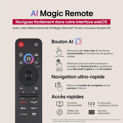 LG TV NANOCELL AI 2025 | 75NANO90| 75'' (189cm) | 4K UHD | HDR10 |webOS 25 | Télécommade AI Magic Remote | Alexa, Google Assistant | Netflix Disney+ Canal+ Prime Video | AirPlay 2 | Couleurs Pures