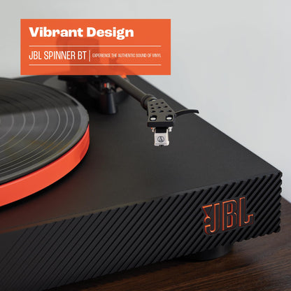 JBL Spinner BT, Platine Bluetooth avec AptX-HD, design dynamique, porte-cellule amovible, plateau en aluminium et entraînement par courroie, cellule magnétique mobile préinstallée, noir et orange