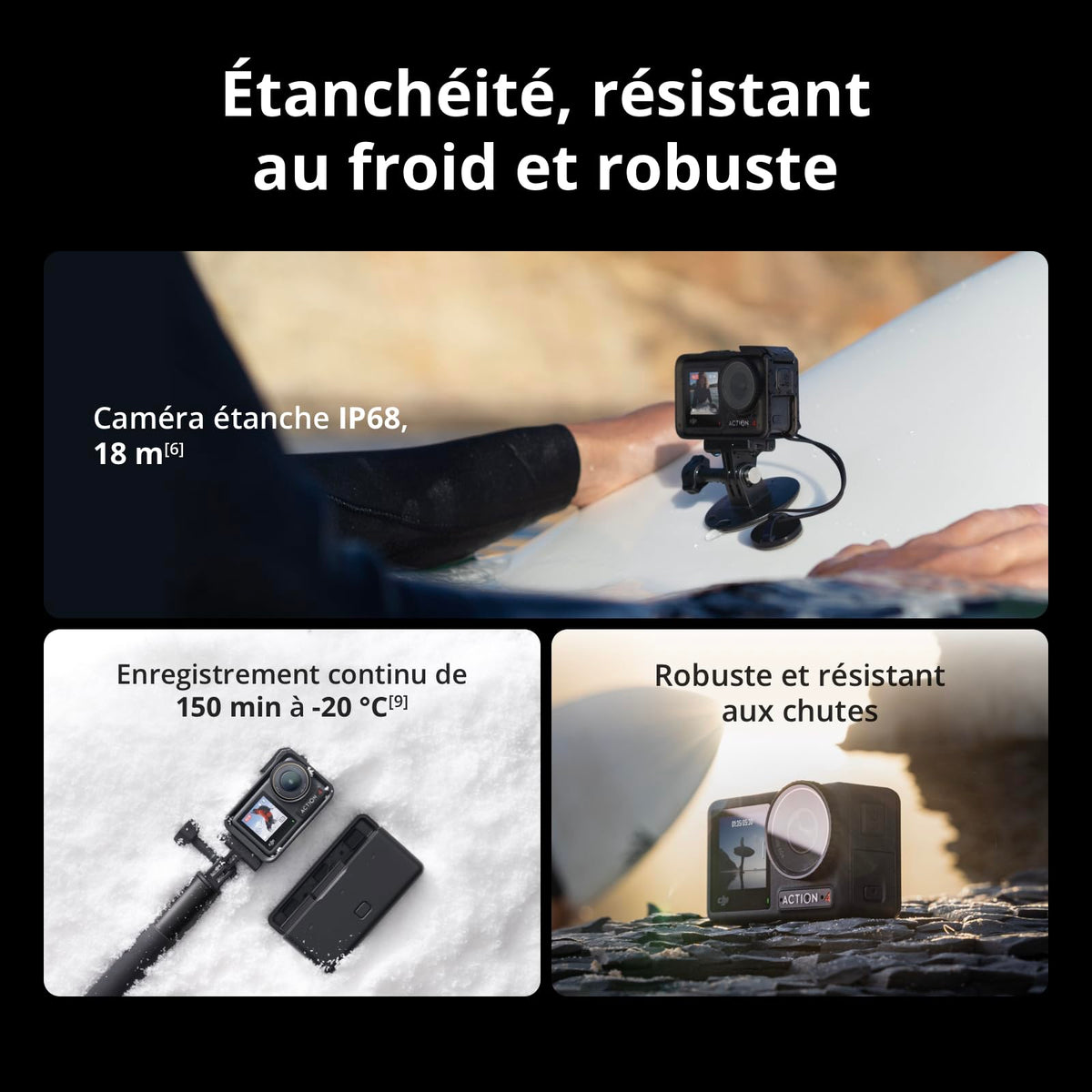 DJI Bundle Osmo Action 4 Aventure - Caméra étanche 4K/120 IPS, capteur 1/1,3 Pouce, D-Log M 10 Bits, FOV Ultra Large 155º, Jusqu’à 7 Heures 30 Min avec Trois Batteries supplémentaires pour vlogging