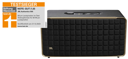 JBL Authentics 500 Enceinte intelligente connectée Hi-fidelity avec WiFi, Bluetooth et assistants vocaux, Dolby Atmos, design rétro, noire