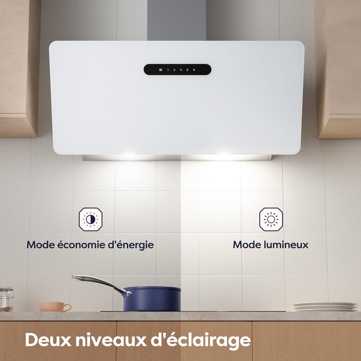 CIARRA CBCW9736K Hotte Aspirante Inclinée 90 cm 650m³/h - Classe A+++ - Filtre à Charbon Inclus - Commande Tactile- 3 Vitesses et Fonction Boost - LED Dimmable