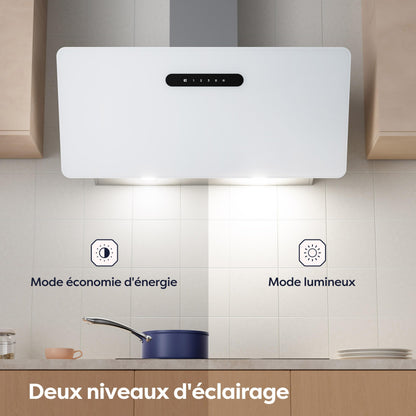 CIARRA CBCW9736K Hotte Aspirante Inclinée 90 cm 650m³/h - Classe A+++ - Filtre à Charbon Inclus - Commande Tactile- 3 Vitesses et Fonction Boost - LED Dimmable