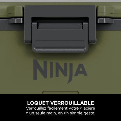 Ninja FrostVault Glacière Robuste et Isotherme, avec Roues et tiroir de Stockage à Sec Dry Zone, Conserve la Glace Plusieurs Jours, Olive