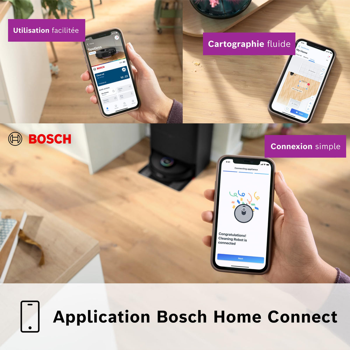 Bosch Spotless Max BCRDW3B, Robot aspirateur-Laveur avec caméra Smart Vision, serpillère rotative, 11 000 Pa, Station de Service sèche-Humide, Application Home Connect, Noir