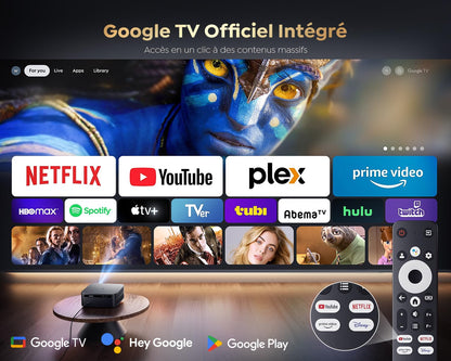 Vidéoprojecteur 4K【1500 ANSI/Google TV】 Netflix/Disney+ Officiel, Auto Focus/Keystone Projecteur WiFi6 Bluetooth Full HD 1080P, Contrôle Vocal, Zoom 50% Projecteur Vidéo de Jour Home Cinéma/Extérieur