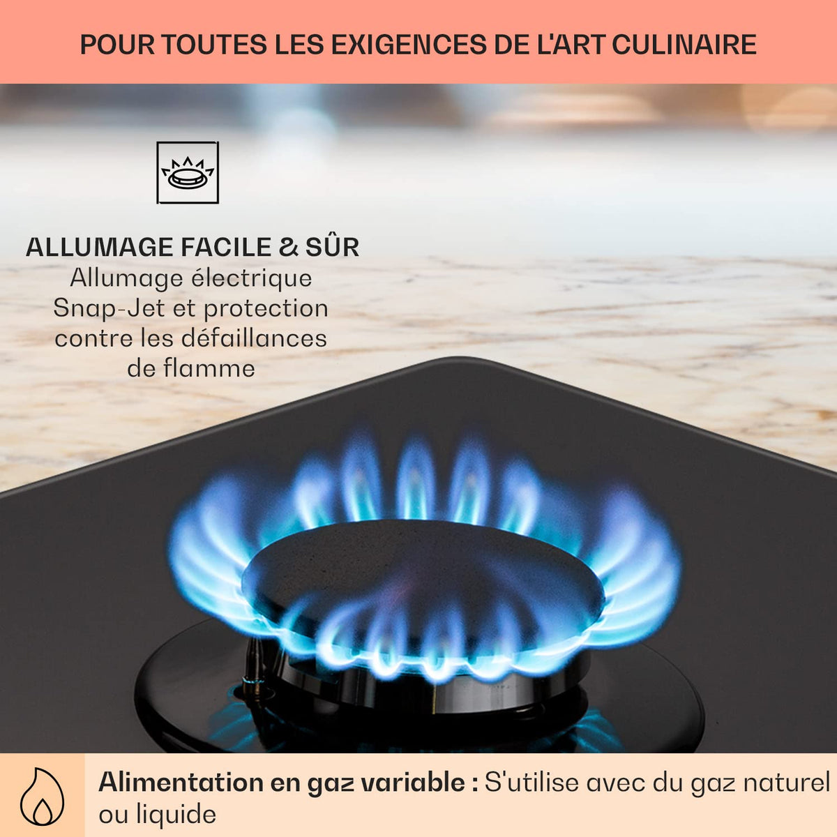 Klarstein Tables/Plaque/Gaziniere de Cuisson à Gaz à 5 Brûleurs, Table de Cuisson Encastrable à 5 Feux de 11100W, en Acier Inoxydable, Cuisinières GPL