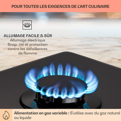 Klarstein Tables/Plaque/Gaziniere de Cuisson à Gaz à 5 Brûleurs, Table de Cuisson Encastrable à 5 Feux de 11100W, en Acier Inoxydable, Cuisinières GPL