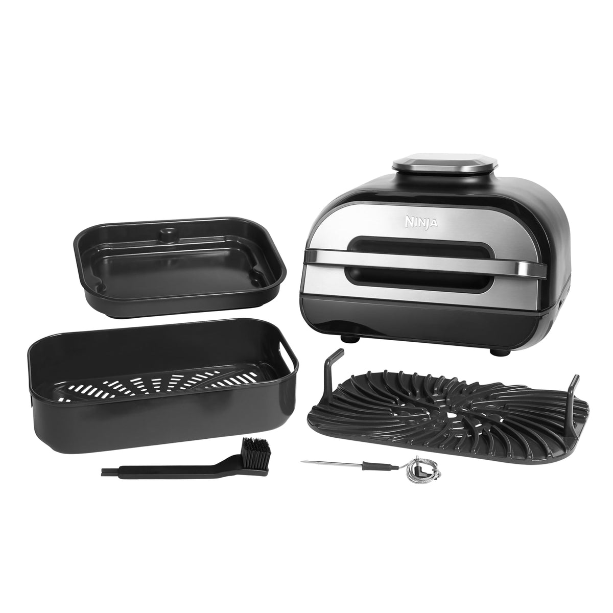 Ninja Foodi MAX Grill & Air Fryer avec Sonde de Cuisson Numérique, 5,7L, 6 Fonctions de Cuisson, Air Fry, Grille, Cuit, Rotis et bien plus, Pièces Lavables au Lave-vaisselle 2460W, Gris/Argent AG551EU