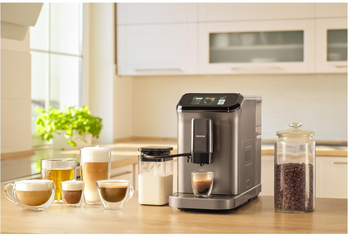 SENCOR Machine à Café Automatique avec Wi-Fi, Écran TFT, 20 Bars, Réservoir 1,5 L, Broyeur 15 Niveaux