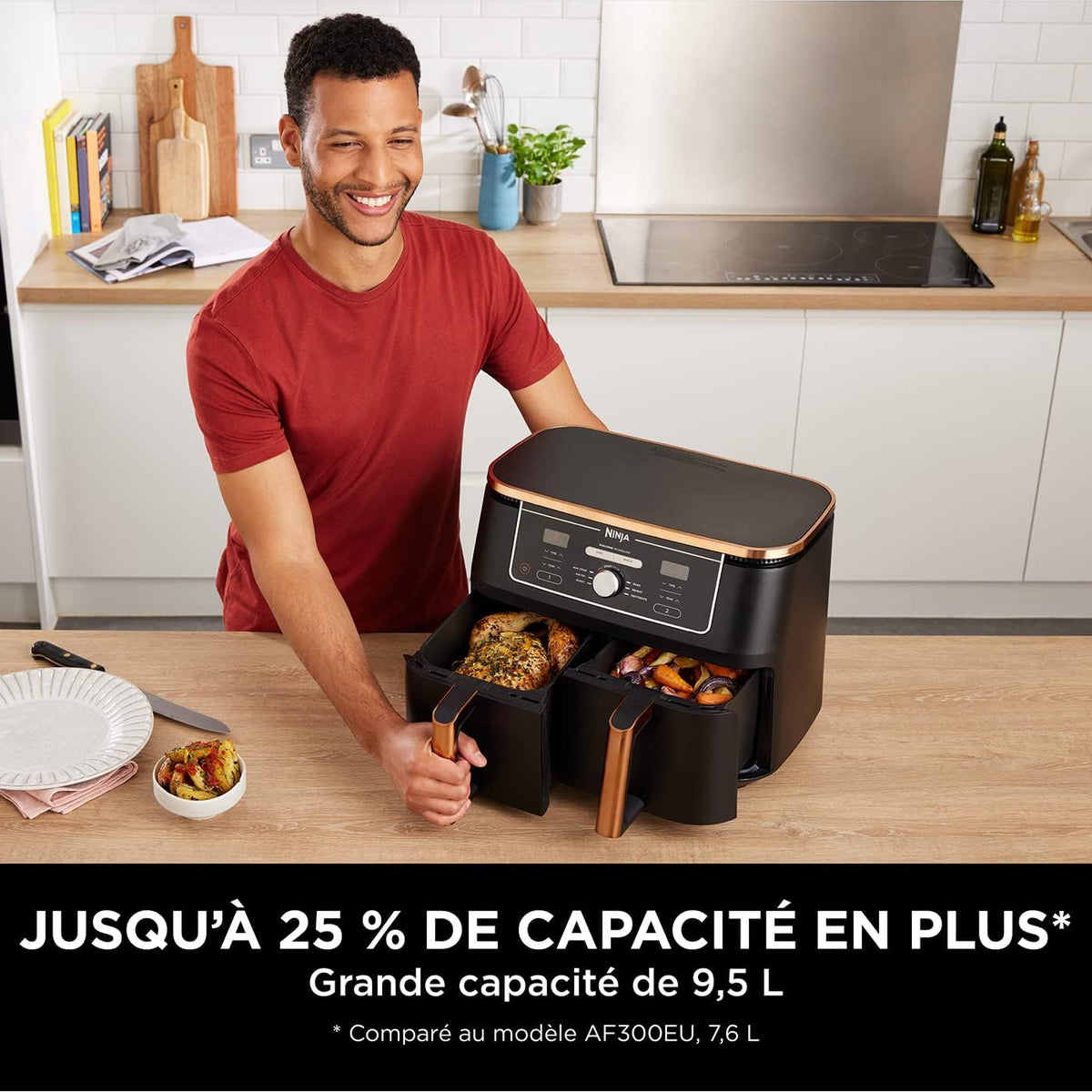 Ninja Foodi MAX Dual Zone Air Fryer, Friteuse sans huile, 2 tiroirs, 9,5 L, 6-en-1 (Air Fry, Max Crisp, rôtir, cuire, réchauffer, déshydrater), exclus
