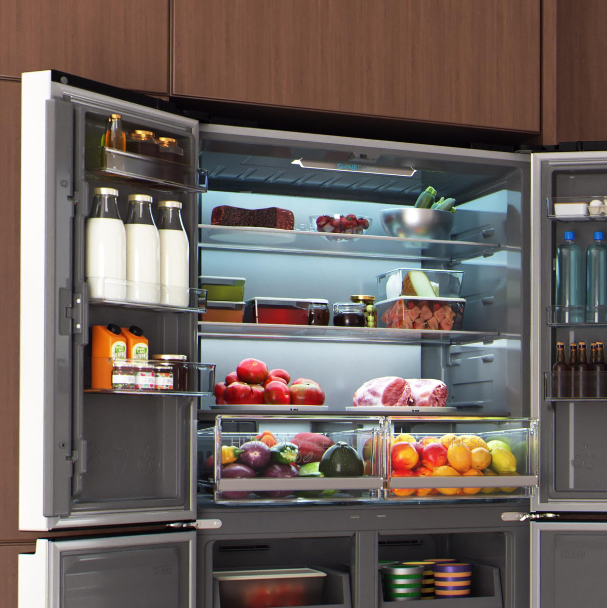 Cecotec Réfrigérateur 4 Portes No Frost Bolero CoolMarket 4D 503 Inox E, 503L, Hauteur 177,5 cm et 85,3 cm Largeur, MetalFlexCooling, Compresseur Inve