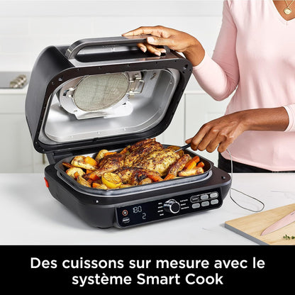 Ninja Foodi MAX PRO Grill, Plancha et Friteuse à air avec sonde de cuisson numérique, 3,8L, 7 en 1, Grill, Air Fryer, Cuire, Rôtir et plus, Pièces lavables au lave-vaisselle, Argent/Noir AG651EU