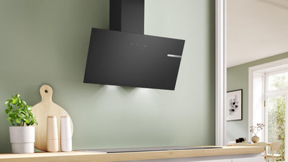 Bosch DWK85DK60 Série 2, Hotte murale, 4 vitesses d'aspiration dont 1 intensive, 80 cm, Noir avec finition en verre