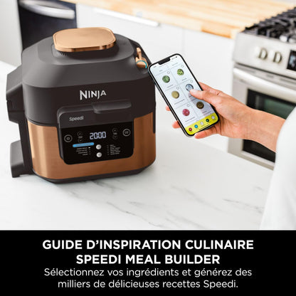 Ninja Speedi 10-en-1 Autocuiseur rapide, Air Fryer, Friteuse à air et Multicuiseur, 5.7L, Repas pour 4 en 15 minutes, Vapeur, Gril, Cuire au four, Rôtir, Mijoter et plus, Noir et Cuivre ON400EUCP