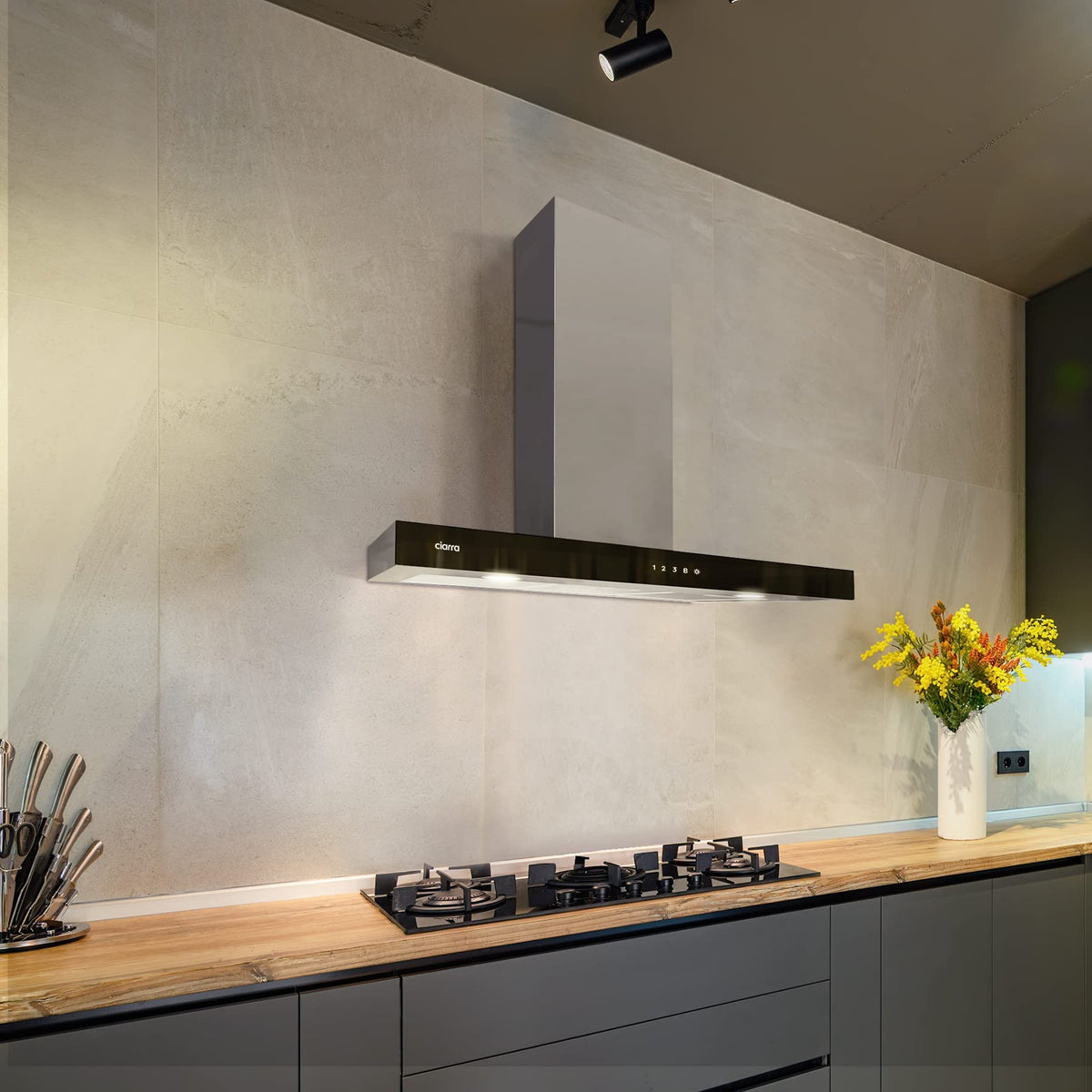 Ciarra Hotte Apisrante 90cm 650 m³/h - Class A+++ - 4 Vitesses - Fonction Boost - Hotte de Cuisine Silencieuse - Commande Tactile - Wi-Fi - LED Dimmable - Inox - CBCS9102