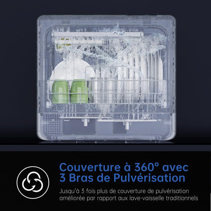 AIRMSEN Lave-vaisselle de Table Mini Lave-vaisselle avec 7+2 Programmes, Fonction Sel Adoucissant Commande Tactile Affichage à LED Réservoir d'Eau 5L, Lave-vaisselle Compact pour Appartements Dortoirs