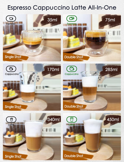 CAFELFFE® Machine à expresso 6 en 1, porte-filtre avec réservoir à lait, machine à cappuccino automatique avec autonettoyage et 3 options de température, 1,3 l en acier inoxydable