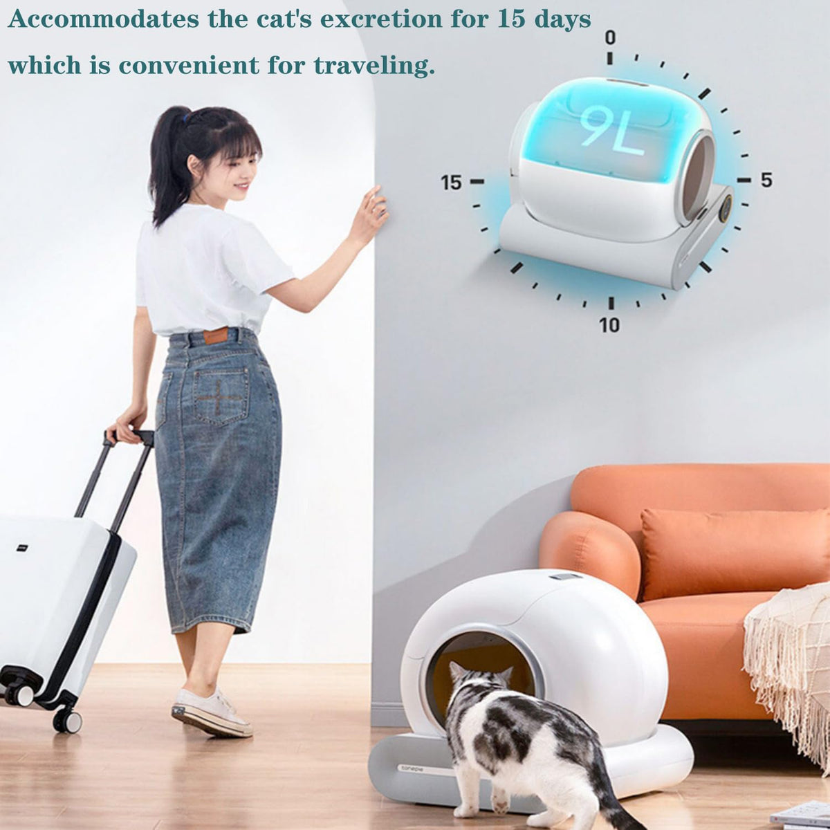 QraraZL Litière Chats Autonettoyante Via Contrôle APP, Bac à Litière Autonettoyante pour Chats, Alerte Intelligente/Moniteur de Santé/Désodorisant Ionique,65L+9L (Intelligent)
