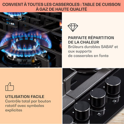 Klarstein Plaque de Cuisson Gaz à 4 Brûleurs en Acier Inoxydable, Table de Cuisson Encastrable à 4 Feux de 8100W, Cuisinières GP