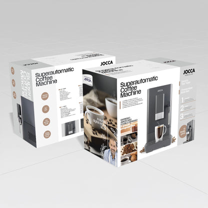 Jocca Cafetière super automatique 20 bars, 1 350 W, réservoir 1,5 l, moulin intégré 15 niveaux, vaporisateur à lait, fonctions expresso, double expres