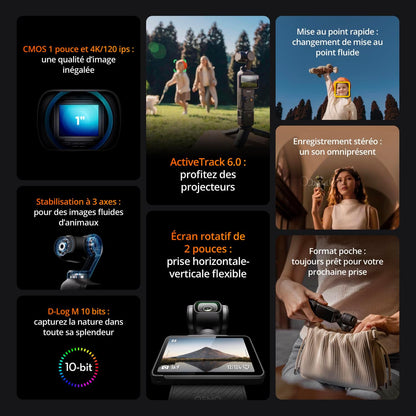 DJI Osmo Pocket 3 Créateur Bundle, camera vlog CMOS 1'' et Vidéo 4K/120 ips, digital et petite, Stabilisation à 3 axes, Suivi Facial/Objet, MAP rapide