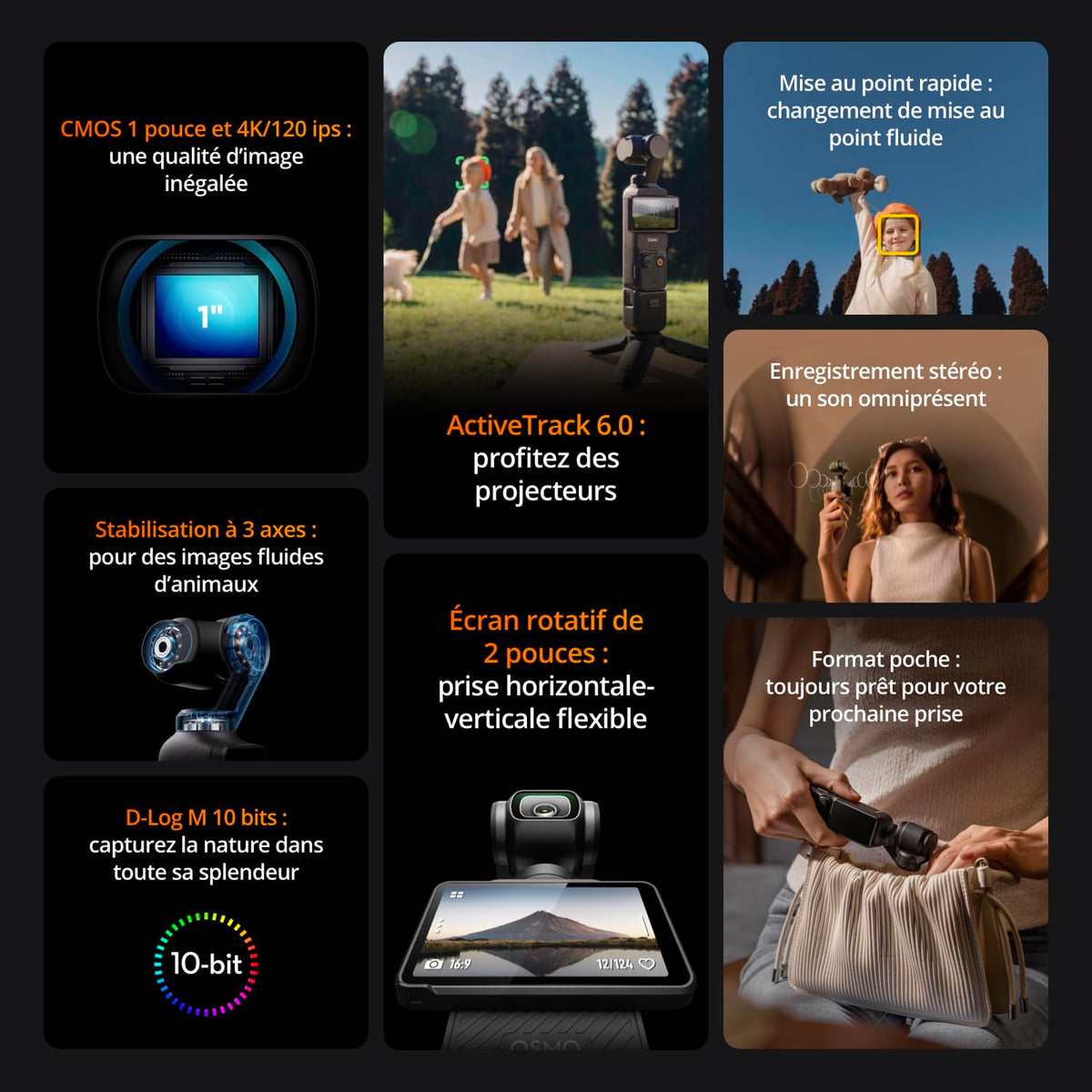 DJI Osmo Pocket 3 Créateur Bundle, camera vlog CMOS 1'' et Vidéo 4K/120 ips, digital et petite, Stabilisation à 3 axes, Suivi Facial/Objet, MAP rapide