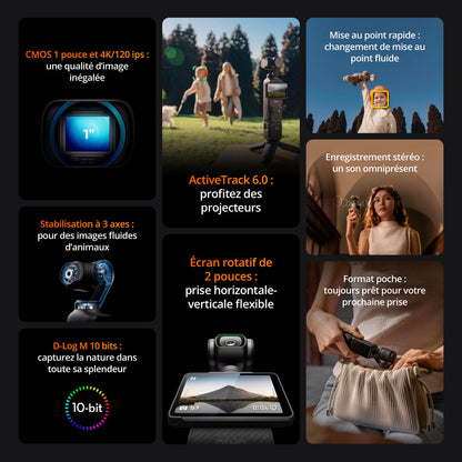 DJI Osmo Pocket 3 Créateur Bundle, camera vlog CMOS 1'' et Vidéo 4K/120 ips, digital et petite, Stabilisation à 3 axes, Suivi Facial/Objet, MAP rapide