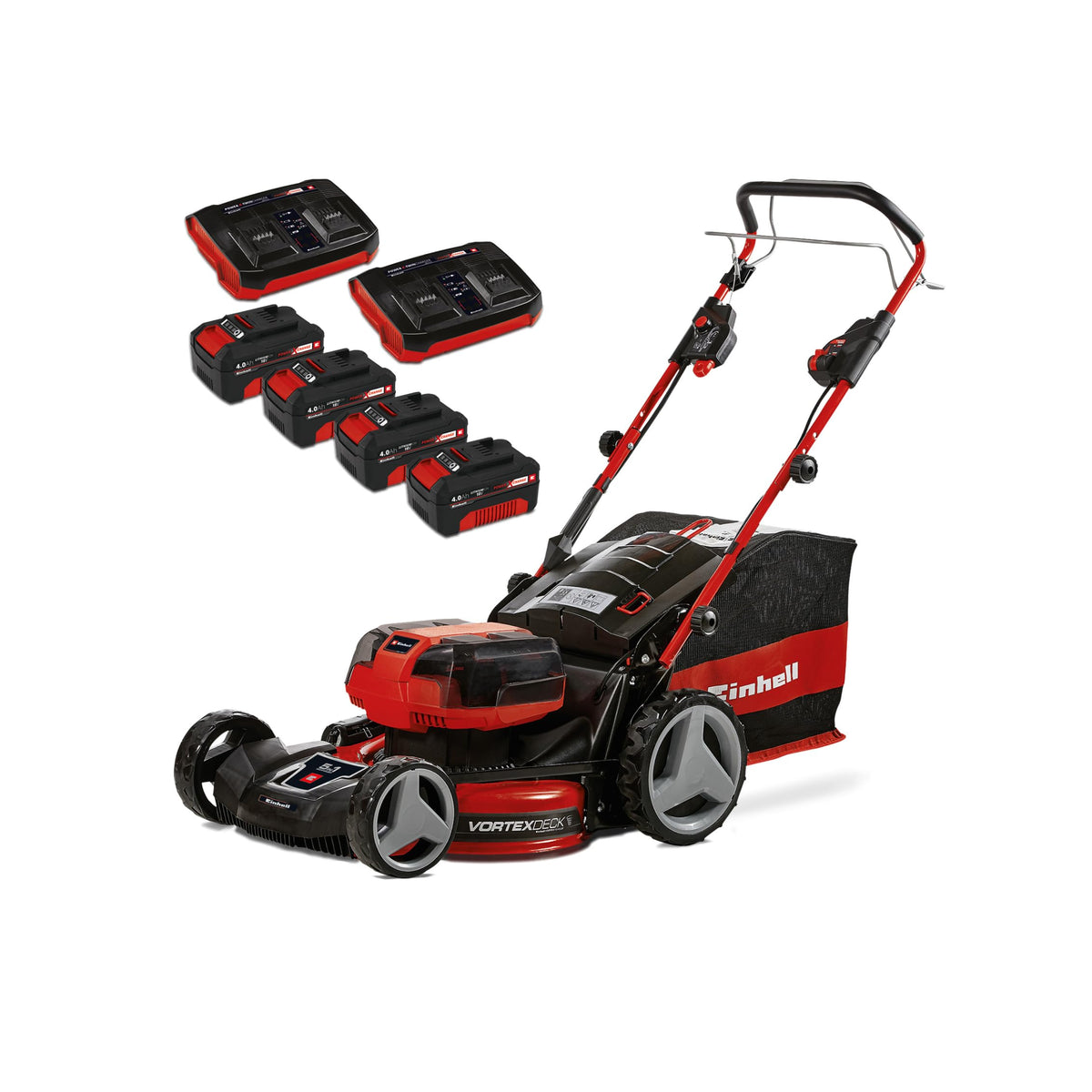 Einhell Professional Tondeuse à gazon sans fil GP-CM 36/47 S HW Li Power X-Change (36V, 47 cm largeur de coupe, autotractée, moteur sans charbon) Livré avec 4 Batteries 4,0Ah et 2 Chargeurs Doubles