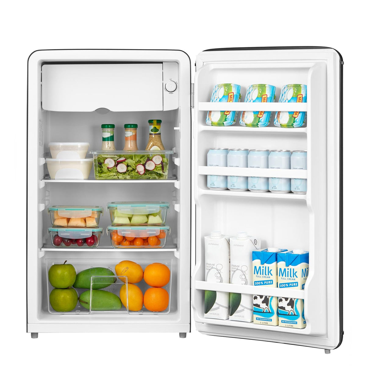Comfee' RCD93BL2EURT(E) Réfrigérateur Sous-Plan, 93L, Réfrigérateur Rétro Pose Libre avec Compartiment Réfrigérant, Thermostats Réglables, Lumière LED, Noir
